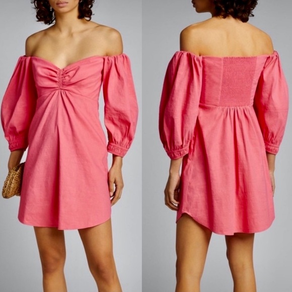 A.L.C. Mila Pink Linen Blend Off the Shoulder Mini Dress Size 4 - Picture 1 of 12